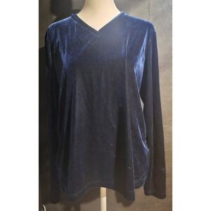 Merona Velvet Top V-Neck Long Sleeve Soft Comfy Casual Blue XL